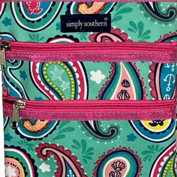 Simply Southern Triple Zip Crossbody Aqua/Pink Paisley - 8 x 10" - Picture 2 of 7